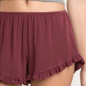 Brandy Melville Maroon Ruffled Comfy Summer Shorts